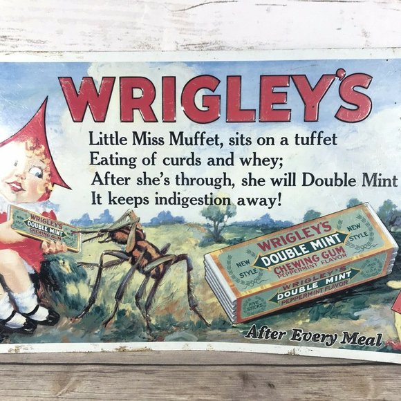 Vintage Wrigley's Double Mint Gum Miss Muffet Thin Sign AAA Sign Co - Picture 3 of 10